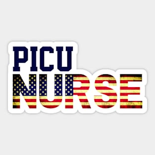 Vintage American PICU Nurse USA Flag, Peds Department, Pediatric ICU Nursing Student Sticker